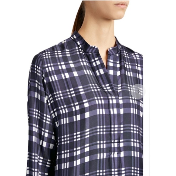 Joseph Silk Oversized Plaid Twill Dara Blouse 1/4 button down shirt. Size 8 - Picture 5 of 14